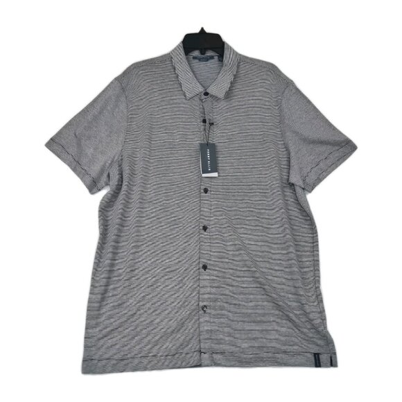 Perry Ellis Men's Shirt Size XL Linen Blend Button Up Black Gray Striped (09 - Picture 1 of 9